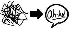 Icon of squiggly knot transforming into an "ah-ha"