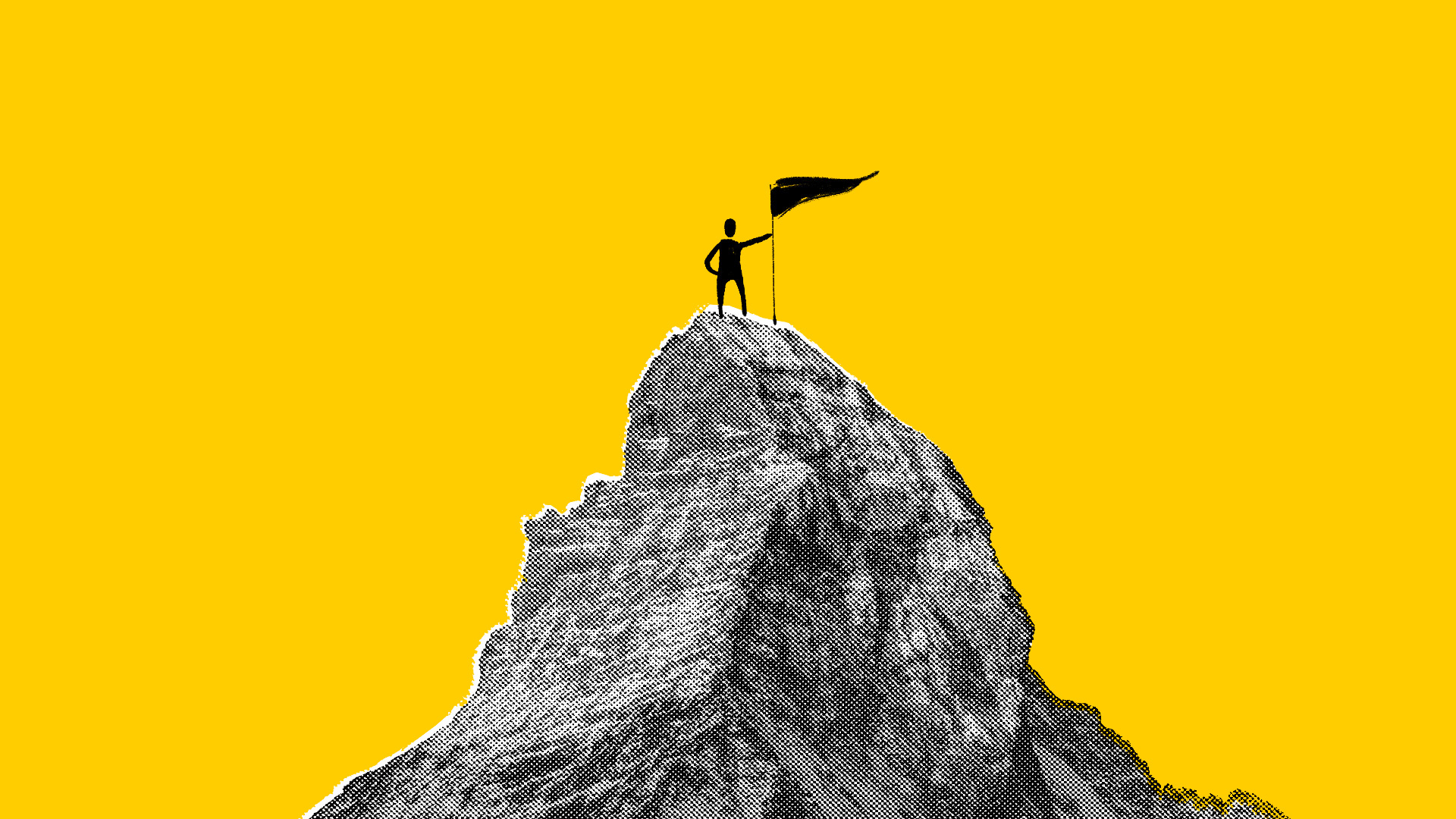 Collage of a person with a flag at the top of a mountain