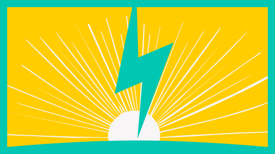 a lightning bolt in front of a sunburst, representing the team effectiveness learning that we can glean from a crisis